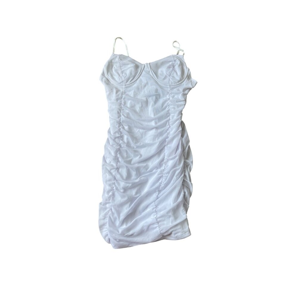 NWT Just Polly Women's‎ White Size L Ruched Mesh Bodycon Sweetheart Cupped Dress